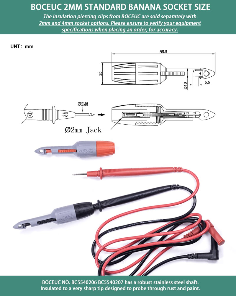 Insulation Piercing Clips Set Heavy Duty 2 Pcs Wire Piercing Probe for 4mm Banana Plug Multimeter Test Leads Multi Testers Needle Accessories 4mm Plug