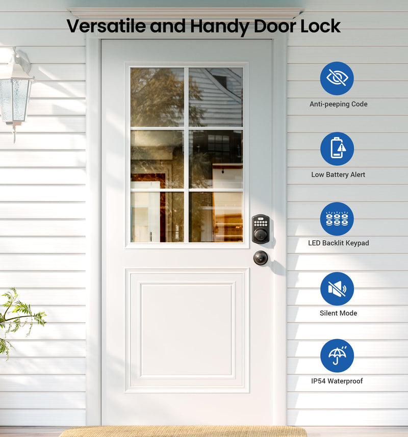 Veise Keyless Entry Door Lock with 2 Knobs, Electronic Backlit Keypad Deadbolt with Handle Set, Auto Lock, One-time Codes, Smart Deadbolt for Front Door, Easy Installation, Matte Black Knob
