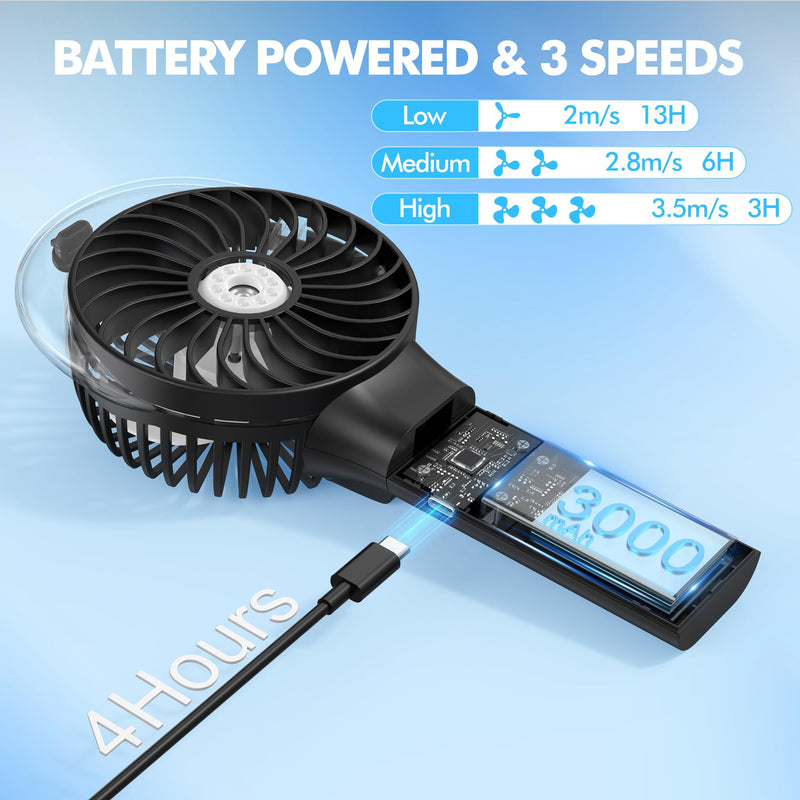 MORECORE Portable Misting Fan, 180° Foldable Handheld Personal Fan with Mist Spray, 3 Adjustable Wind Speeds, USB Rechargeable for Travel Outdoors Makeup Camping Home Office (Black)