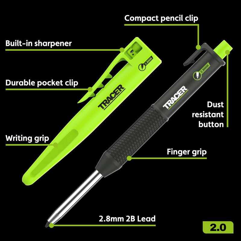 Tracer TrueScribe with Deep Hole Pencil & Holster with Pencil Sharpener | Professional Woodworking Scribe Tool Set - Precision Scribing Tool for Carpenters & Craftsmen