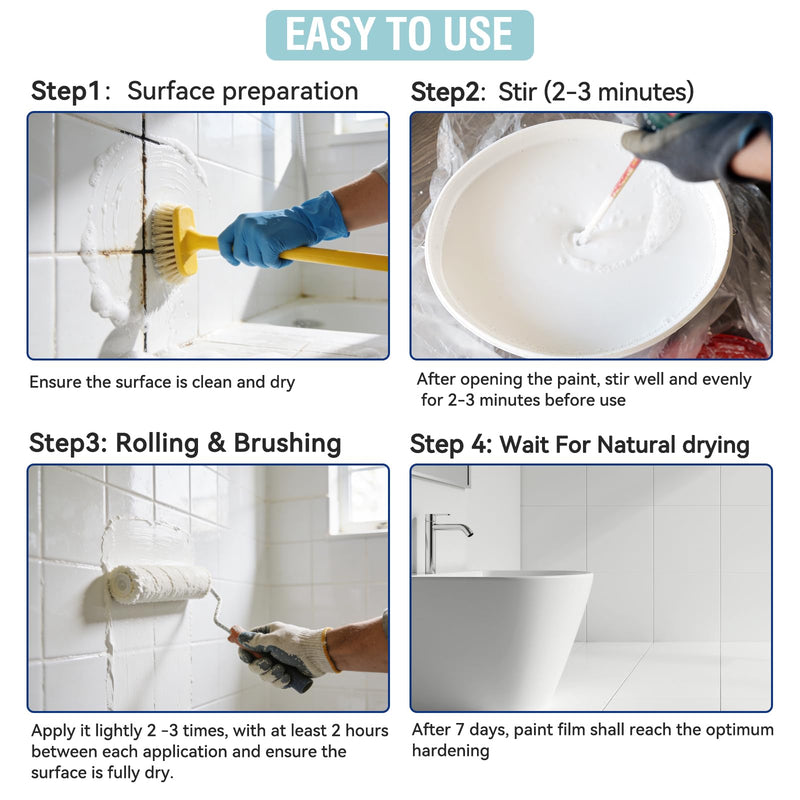 Waterbased Tile Paint and Tile Refinishing Kit 16.0 Fl Oz， Quick-Dry TilePaint for Wall ，Floor, Sink Bathtub Paint for Bathroom, Kitchen, Toilets, Water Based，25-30sq.ft 16 Ounce (Pack of 1) White