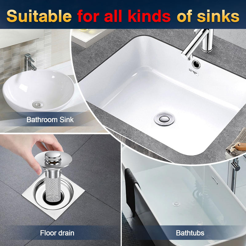 Bathroom Sink Drain Strainer, Pop Up Sink Drain Filter with Removable Stainless Steel Filter Basket Hair Catcher, Bathroom Sink Drain Stopper, for Us Bathroom Sink Stopper Replacement (2pcs) 2pcs