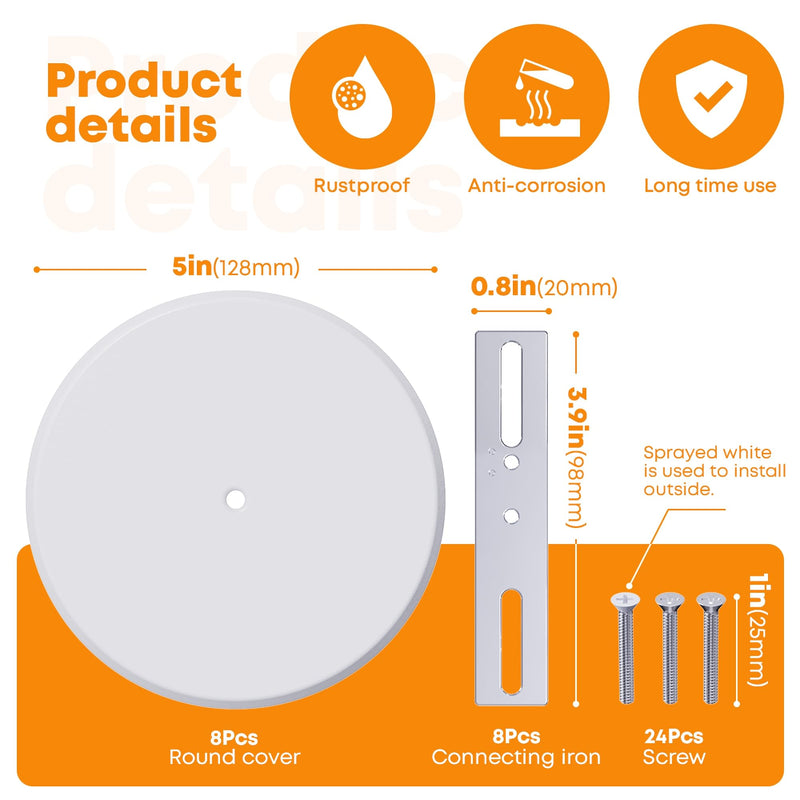 WunoShop 2 Pcs Ceiling Cover Plate, Metal Blank Cleanout Cover Plate with Center Hole,5 inch Round Outlet Covers Plate For Electrical Box, Smoke Detector Cover Plate for Wall Light Hole -White