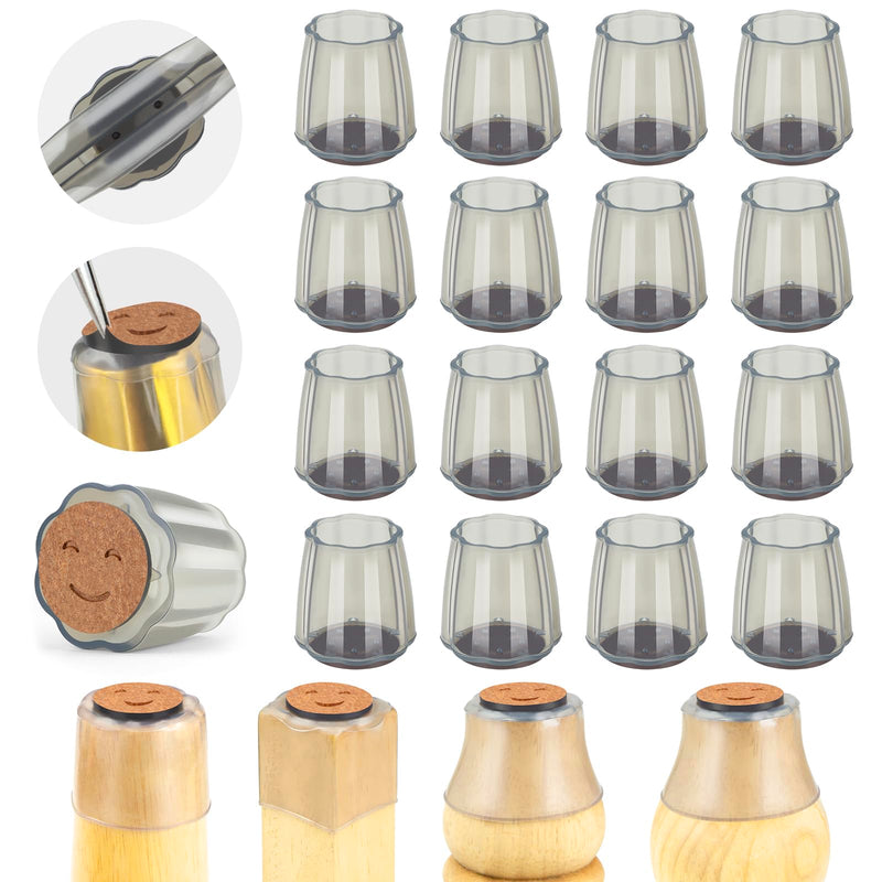 Chair Leg Floor Protectors, High Transparency Silicone Chair Leg Floor Protectors,Chair Leg Protectors for Hardwood Floors,Chair Leg Caps for Protecting Floors from Scratches (16PCS)