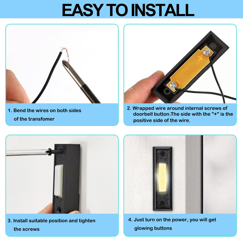 Lighted Doorbell Button Wired Door Bell Push Buttons LED Door Chime,Black Replacement Doorbell Button,Wall Mounted Doorbell Switch Wired Doorbells for Home Black Button,Warm Light