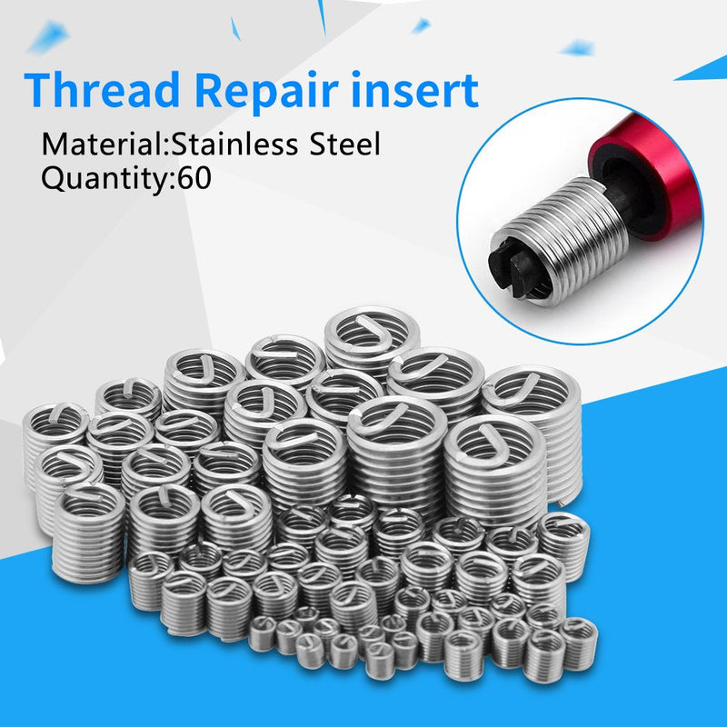 60pcs Stainless Steel Thread Repair Sleeve Kit M3 M4 M5 M6 M8 M10 Wire Screw Sleeve Assortment Kit
