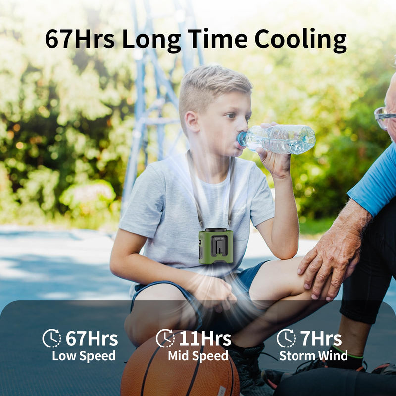 Socool 14500mAh Portable Waist Fan with 360 Rotation, Rechargeable Mini Personal Clip On Belt Shirt Fan 67Hrs Cooling Wearable Hanging Neck Fans with 5 Speeds & LED Light For Outdoor Working Jobsite Green