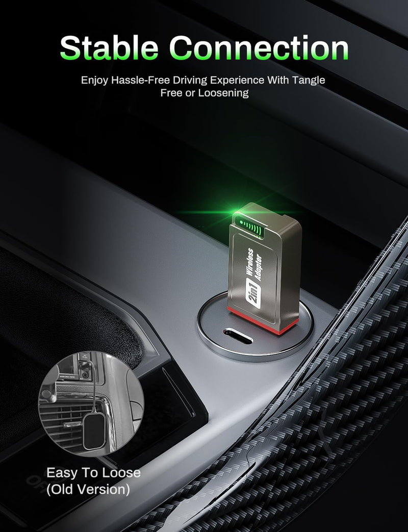 2026 Wireless CarPlay Adapter Support Apple CarPlay & Android Auto, 2-in-1 USB A & USB C Mini Bluetooth Dongle Convert Wired to Wireless Compatible with iPhone & Android Gunmetal