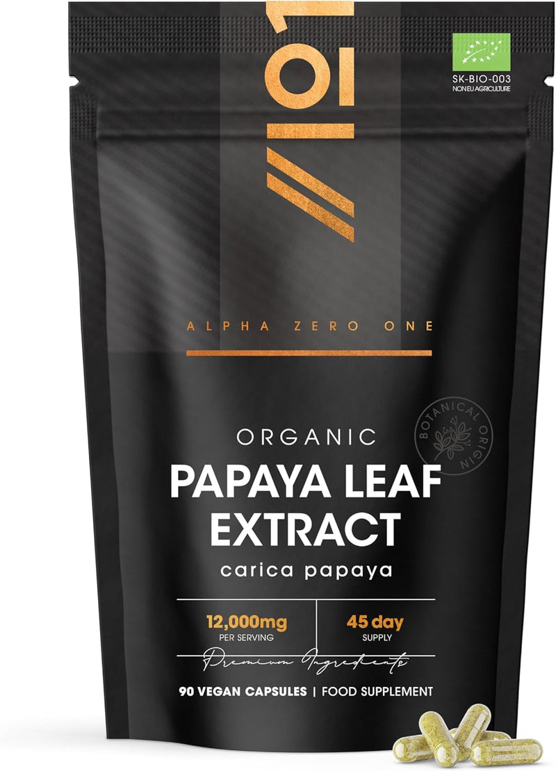 Organic Papaya Leaf Extract 12,000mg - High Strength Carica Papaya Extract – 90 Vegan Capsules – Resealable and Recyclable Pouch by Alpha01 - NewNest Australia