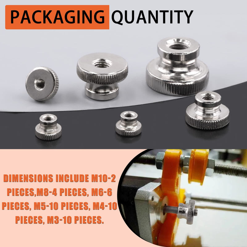 Tanstic 42Pcs Knurled Thumb Nuts, M3 M4 M5 M6 M8 M10 Round Knobs Fasteners with Nickel Plated Adjusting Nuts Metric Thread M3/M4/M5/M6/M8/M10 assortment kit - 42pcs