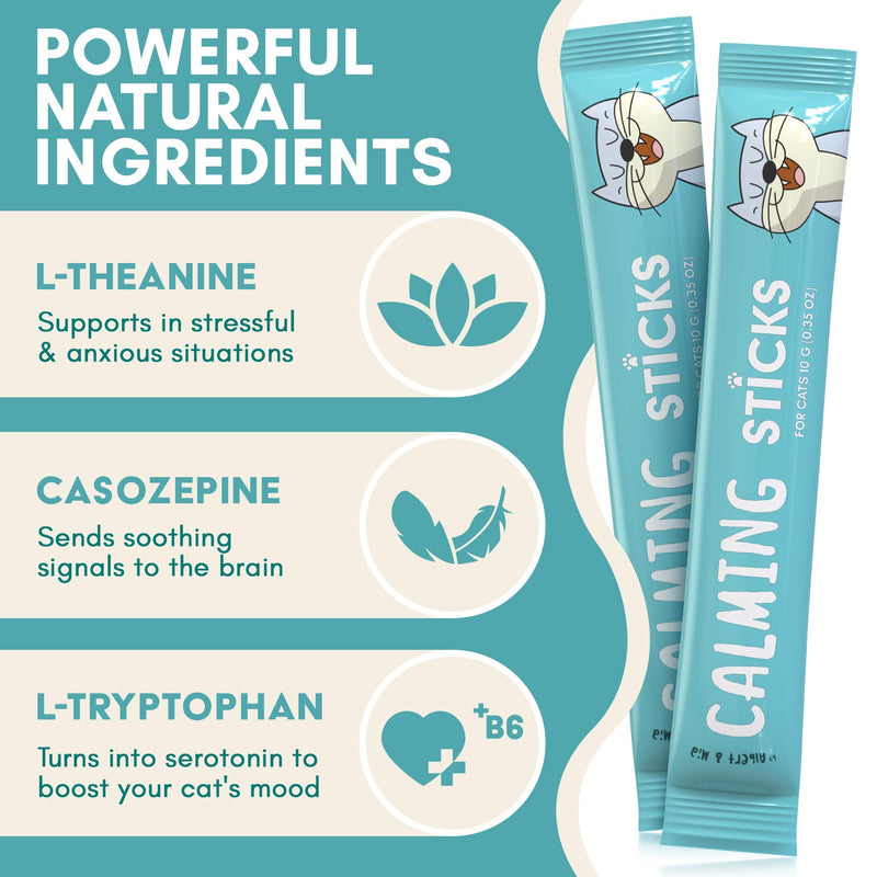 ALBERT & MIA Lickable Cat Calming Treats - Stress & Anxiety Relief for Indoor Cats - Tasty & Vet Calming Treats for Cats & Kittens (Calm Care for Grooming, Car Rides, Travel and Sleep Aid) 20 Pack