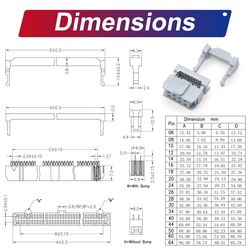 Keszoox 2.54mm IDC Flat Ribbon Cable with FC 6/8/10/14/16/20/26/30/34/40P Dual Row IDC IDE Connector Socket, FC 8-Pin Male to Female IDE Extension Cable 30cm 3PCS (FM8-30cm-3Pcs) FC-8P