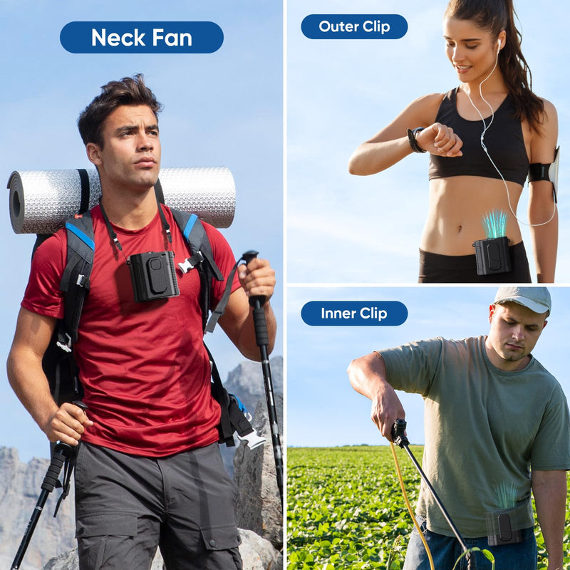 Portable Waist Fan, 10-Speed Body Fan with LED Light, Hands-Free Wearable Belt Clip Waist Fans, 10000mAh Personal Rechargeable Cooling Device, Dual Clips & Power Bank, for Camping, Outdoor, Jobsite Black