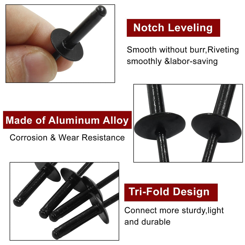50Pcs Black Aluminum Tri-Fold Exploding Pop Rivets 3/16 Large Flange,3/16''x1'' Large Head Tri Grip Pop Blind Rivets,Exploding Rivets for Kayak,Automotive & Furniture 3/16''x1'',50Pcs