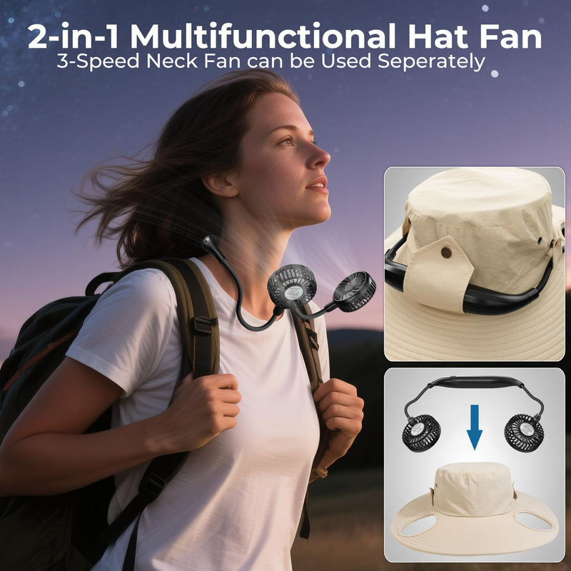 AMACOOL 2-in-1 Bucket Hat Fan with Detachable Neck Fan, UPF 50+ Wide Brim Sun Hat, Father's Day Gifts for Dad Husband, Fishing Essentials 2026 for Men Women Camping Hiking Beach Gardening Outdoor