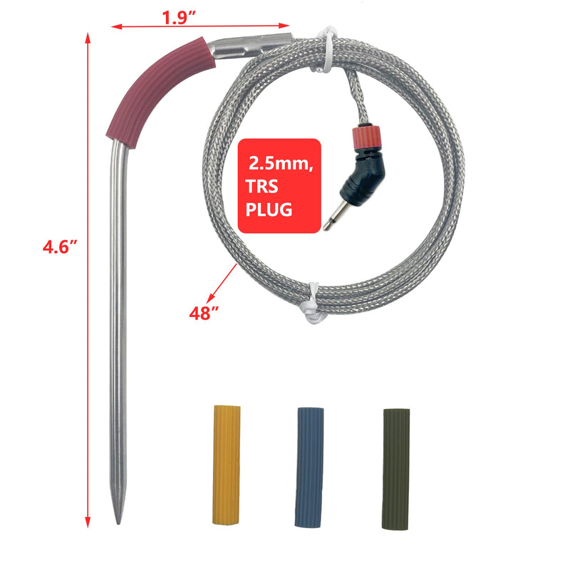 4-Pack Replacement Meat Temperature Probes for Weber Probe, iGrill & Weber Connect Smart Grilling Hub, 2.5mm Plug 48in Cable, ±1°C Accurate Washable Thermometer Probes, Color-Coded, -22°F to 572°F 4 Meat Probes(No Cable Organizer)