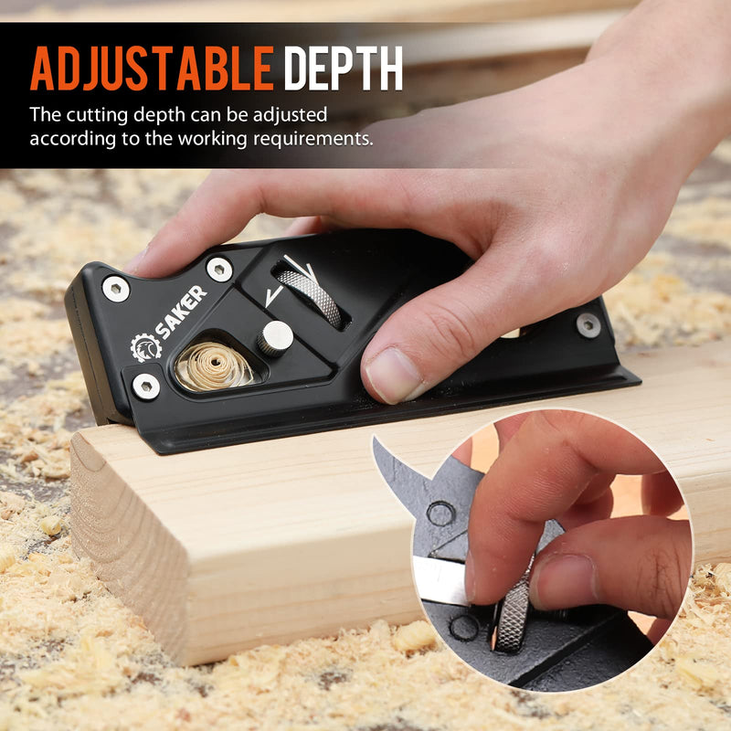 Saker Chamfer Plane-Woodworking Edge Corner Flattening Tool with Auxiliary Locator,Hand Chamfering Planer Suitable for Quick Edge Trimming of Wood (Combination upgrade-6 Cutter Heads, Black) Combination upgrade-6 Cutter Heads