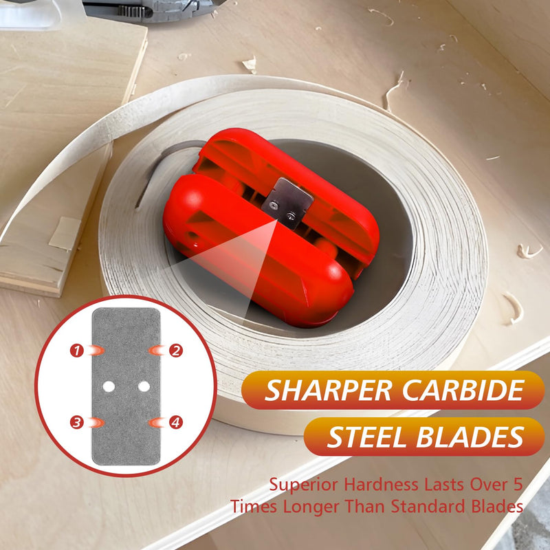 Edge Banding Trimmer, Edge Band Trimmer with Four Sharp Cutting Edges Tungsten Carbide Blades, Veneer Edge Trimmer for Woodworking Projects (Furniture and Cabinet Making), Trim in All Directions, Red