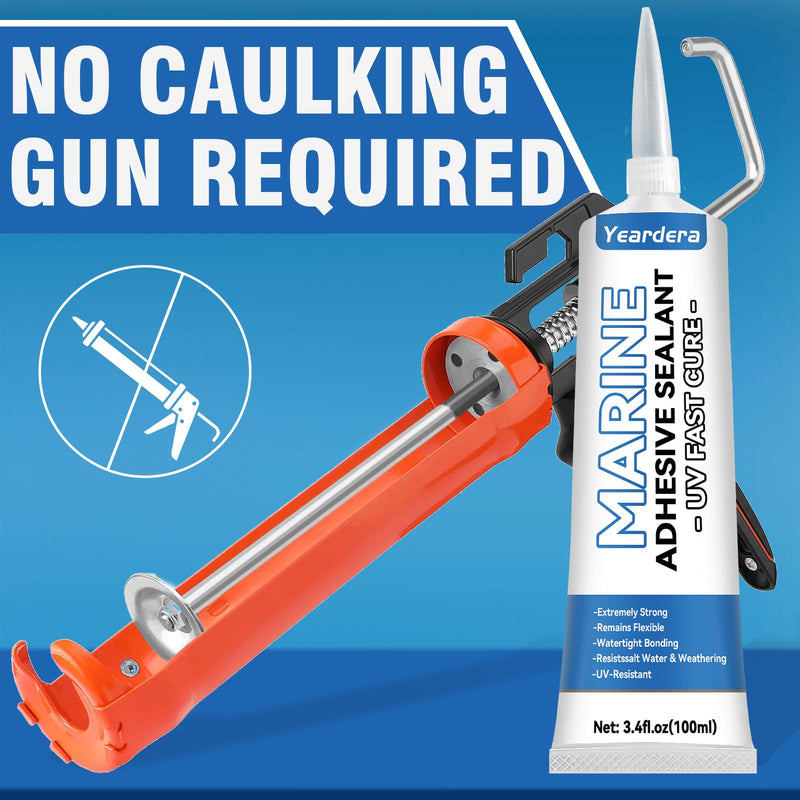 3.4 oz Marine Adhesive Sealant White, Marine Silicone Sealant Permanent, Marine Glue Waterproof, High Bond Strength, Fast Cure, UV Resistant, Above & Below Waterline