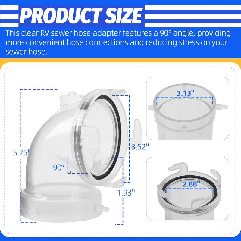 90° Clearview RV Sewer Hose Adapter with 3" Bay Lug - Durable, Leak-Proof Connection 90°