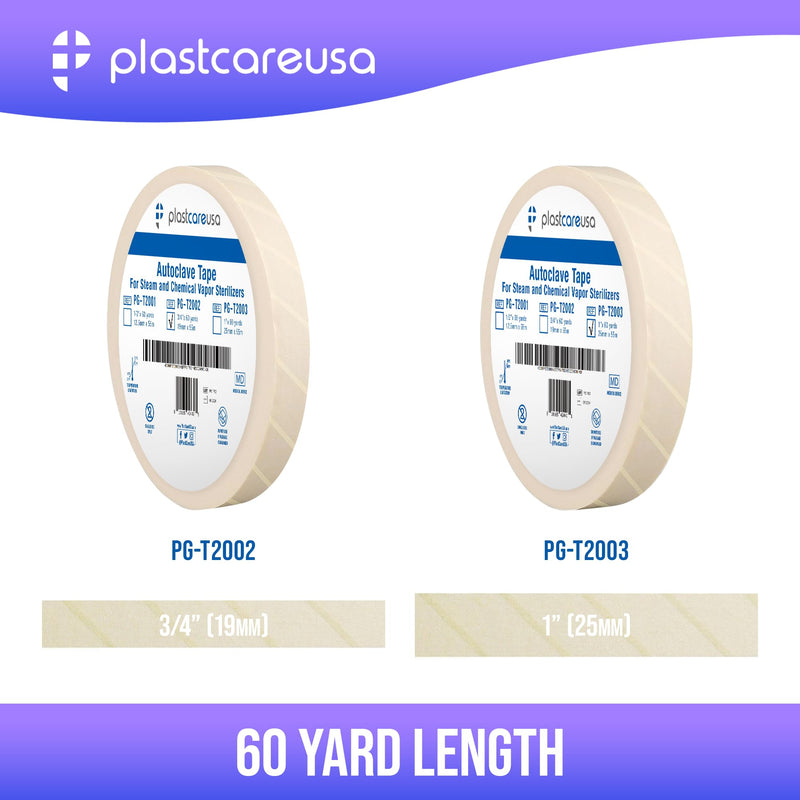 Autoclave Sterilization Tape (2-Pack, 3/4" x 60 Yards) - Dental, Medical, and Sterilizer Safe Adhesive Tape for Steam & EO Gas Indicators