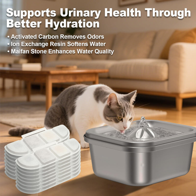 16 Pack Cat Water Fountain Filters Compatible with Pawtners WF008A, 4L/135oz Fountain, Long-Lasting Supply with 4-Layer Filtration, Activated Carbon, Ion Exchange Resin, Maifan Stone & Nonwoven Fabric 16 Filters + 16 Sponges | Value Pack