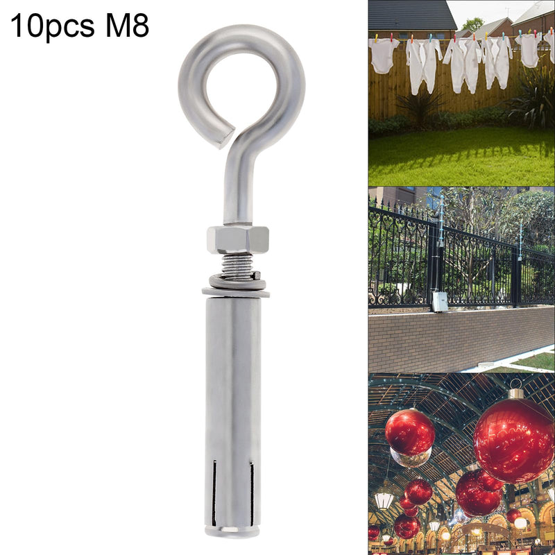 5/16" Concrete Eye Bolt, 10 Pack M8*105mm Eyebolt Bolt Stainless Steel Wall Concrete Brick Anchor, Heavy Duty Eyebolts Expansion Lifting Ring Bolt Fastener 10PCS - M8 5/16inch