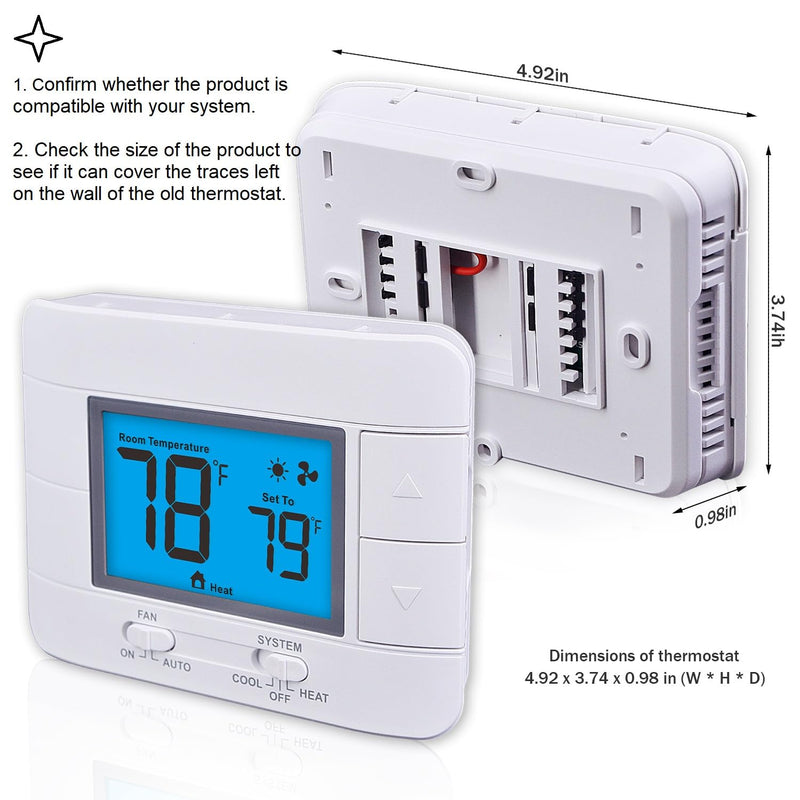 Non Programmable Thermostat for Home 1 Heat/ 1 Cool Single-Stage System, with Room Temperature & Humidity Monitor (LCD Blue Backlit Screen) - NewNest Australia