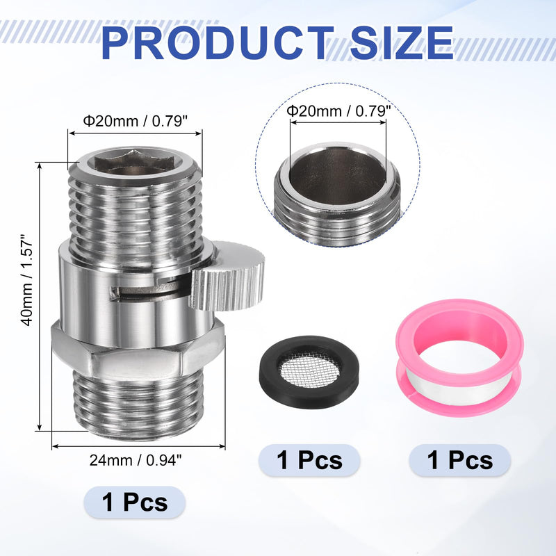 uxcell G1/2" Male x Male Shower Shut Off Valve, Brass Water Flow Control Valve for Shower Head with Hose Flow Restrictor, Silver 1