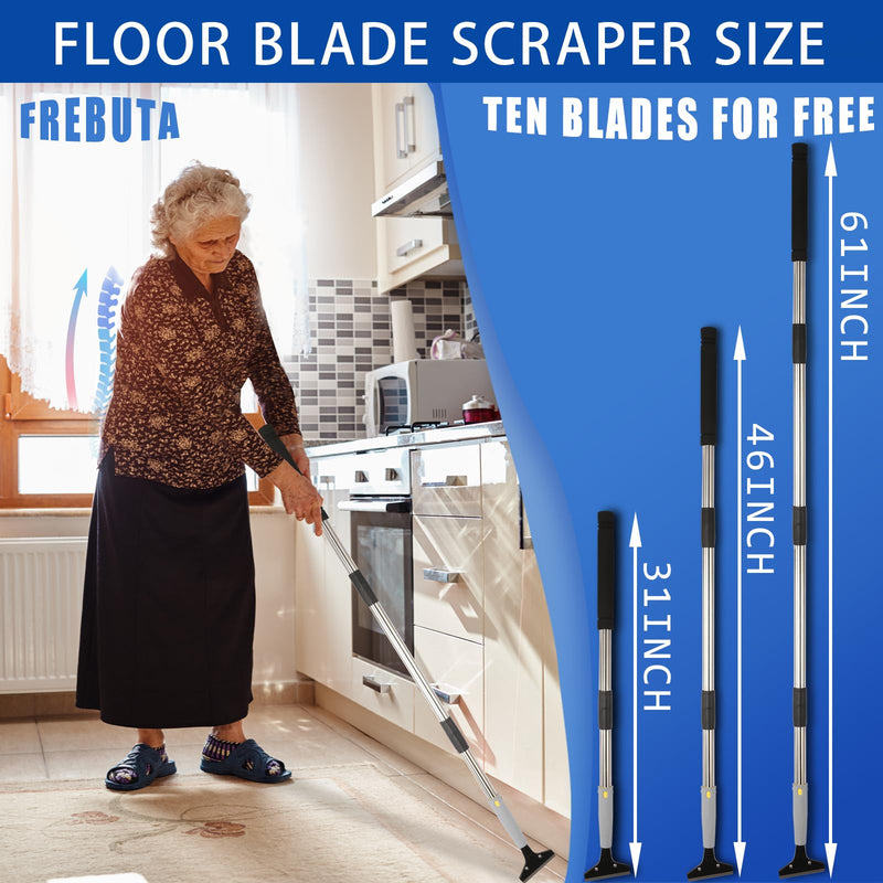 61in Floor Scraper Long Handle Heavy Duty, 4 inch Razor Blade Floor Scrapers Metal Paint Scraper with 10PCS Extra Metal Blades Paint Scraper Ideal for Cleaning Stove Top Windows Glass Wall 000