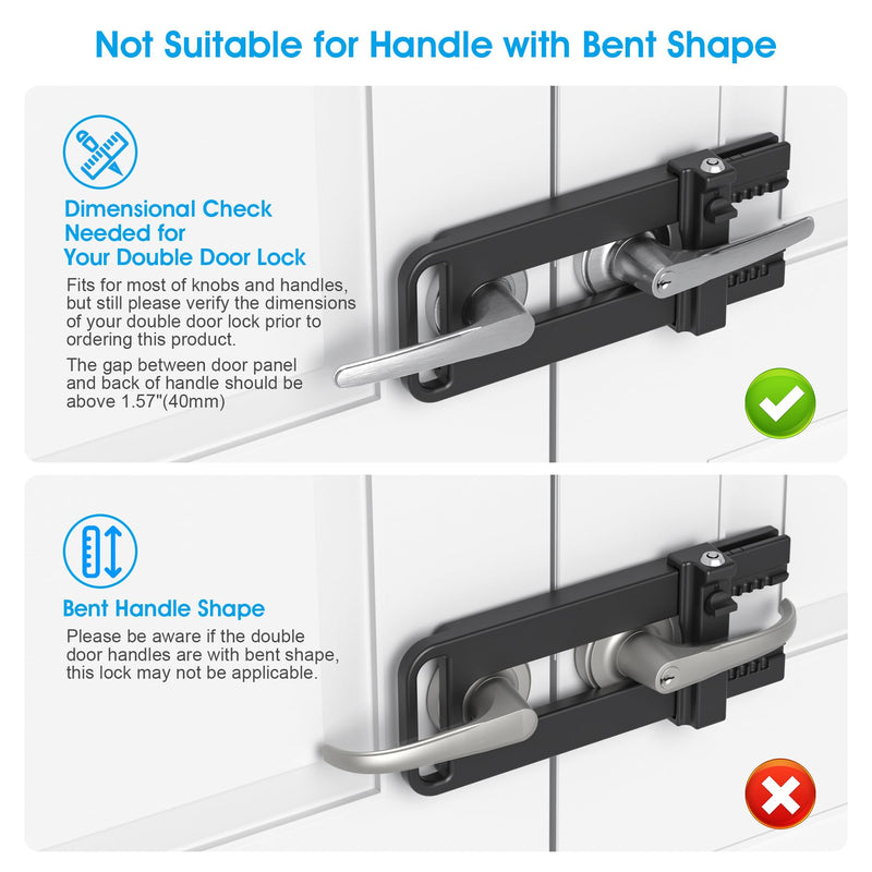 AST Double Door Security Lock, French Door Lockout Device with Keys, Reinforcement Lock for Knobset and Handleset, Prevent Kick Ins, Kids Proof Barricade, Matte Black with snib and Cylinder