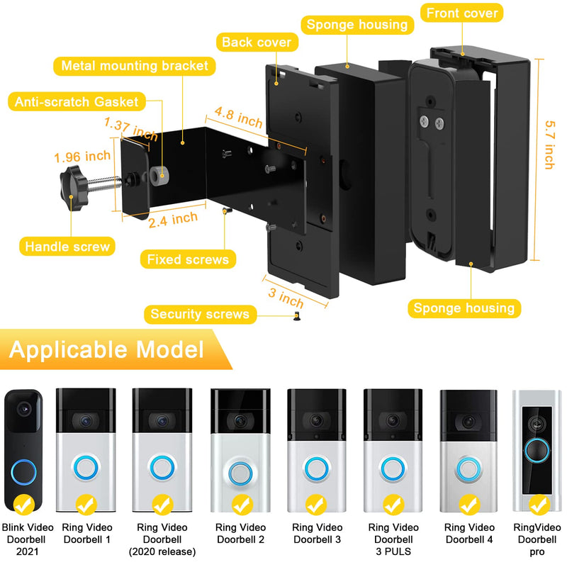 All-New Anti-Theft Doorbell Door Mount for Blink Video Doorbell For Home Security, No Drill, Not Block Doorbell Sensor