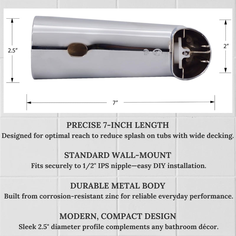 Westbrass 7" Diverter Tub Spout, Polished Chrome, E507D-1F-26