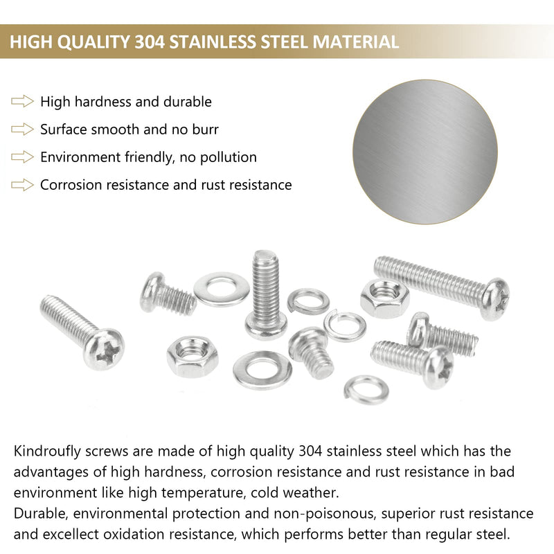 372 Pieces M4 x 6/8 /12/16 /20/25 /30mm Phillips Pan Head Machine Screws Nuts Washers Assortment Kit, 304 Stainless Steel, Fully Machine Thread