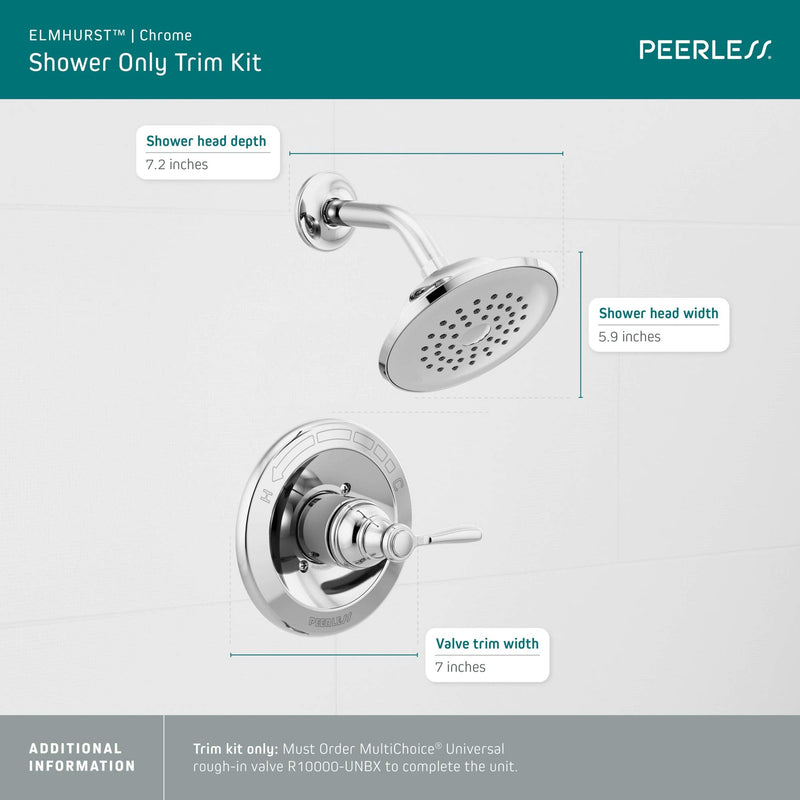 Peerless PTT14265 Elmhurst Trim kit Shower Only, Without Tub Spout, Chrome With Shower Head