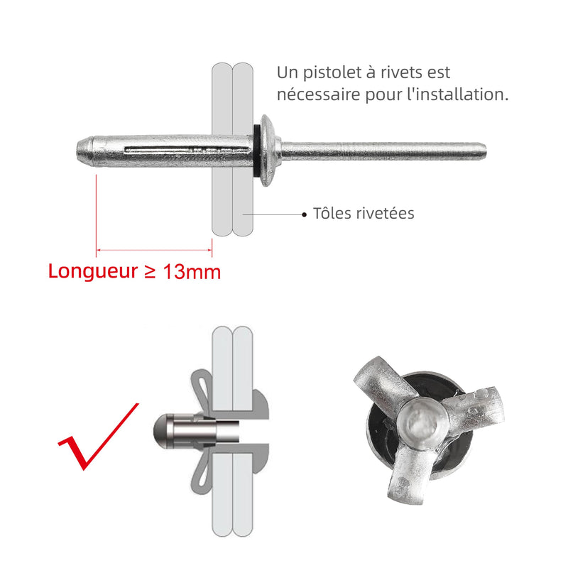 50Pcs Tri-Fold Aluminum Blind Rivets with Sealing Washer O-Ring, Tri Grip Exploding Assortment Bulb Style Pop Rivets for Soft or Plastic Materials (13/64"x1-7/64") 13/64"x1-7/64"
