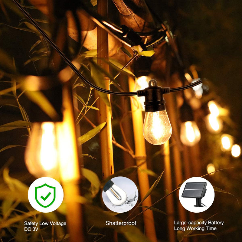SUNTHIN Outdoor Solar String Lights, 48ft Solar Patio Lights with USB Rechargeable, Waterproof & Shatterproof Solar Powered Bulbs for Yard, Porch, Garden, Pool, Party, Camping Black 48 Feet