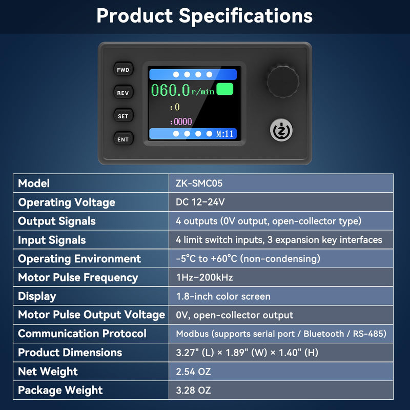 Stepper Motor Controller, DC 12-24V, 20 Modes, Modbus Driver Compatible with Nema 17 23 34, CNC, PLC