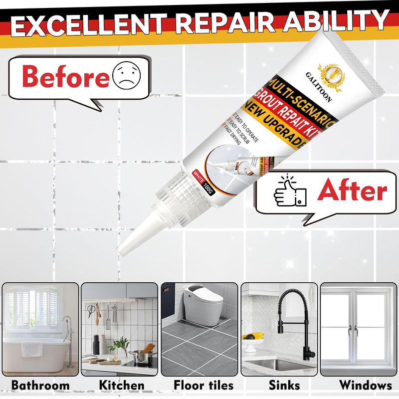 Tile Grout Repair Kit, 2 Pack Grout Filler, Fast Drying Tile Grout, Grout Sealer Bathroom Shower Kitchen Floor Tile, Restore and Renew Tile Joints Line, Gaps, Replace Grout Pen(White) White 200G