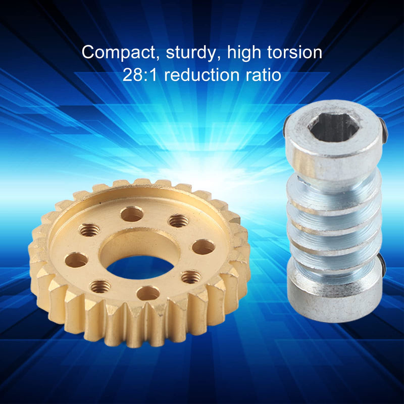 Worm Speed Reducer, Worm Gear Set 6mm Bore Gear Shaft 28:1 Reduction Ratio 24 Teeth Worm Wheel High Torsion for Motor Internal Drive Accessories