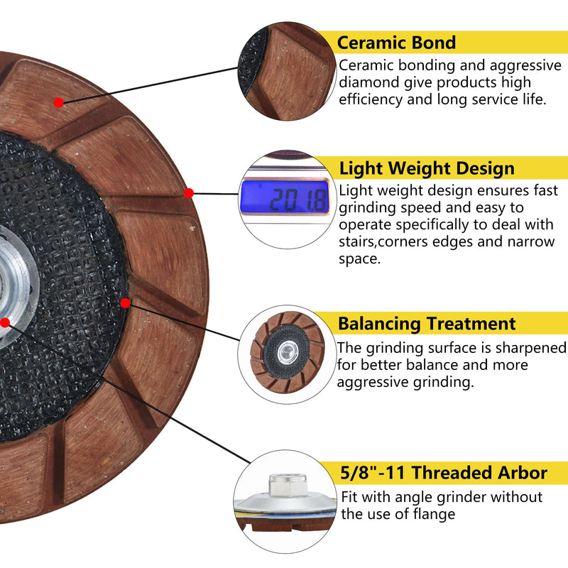 5 inch Ceramic Bond Grinding Wheels,5/8"-11 Arbor Diamond Cup Grinding Disc for Concrete Smoothing Scratches Removal,30 Grit 30 Grit