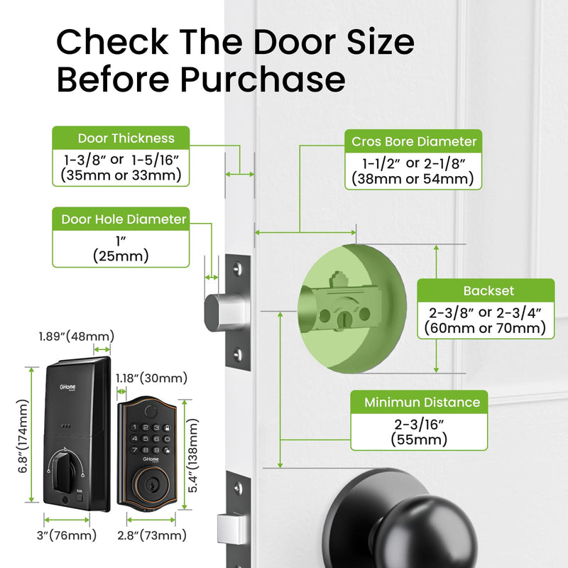 GHome Smart Deadbolt Lock, Fingerprint Code Keyless Entry Door Lock for Front Door, Auto Lock, App Control, Digital Keypad deadbolt, Smart Door Lock for Home Airbnb Apartment Hotel Garage, Black