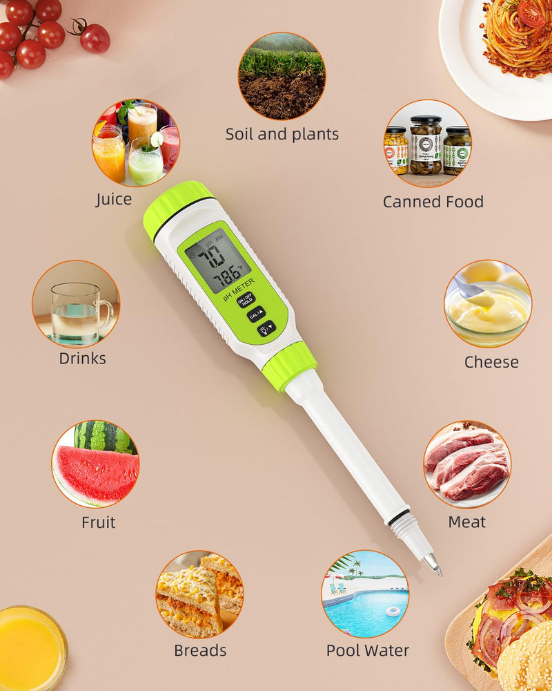 Tadeto Multifunctional Digital pH Meter for Food, High Precision Garden Soil pH Test Kit with LCD ℃/℉ Display for Plant/Solution, Water and Food pH Tester for Meat, Bread, Cheese,Water, Pool Green