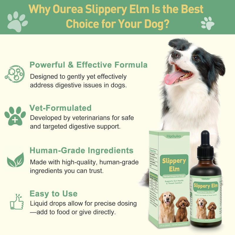 Slippery Elm for Dogs, Organic Slippery Elm Inner Bark Extract Drops for Sensitive Stomach Dogs, Support Digestive Tract Gut Lining Throat Health Bowel Function, Herbal Liquid Formula 2 Fl Oz