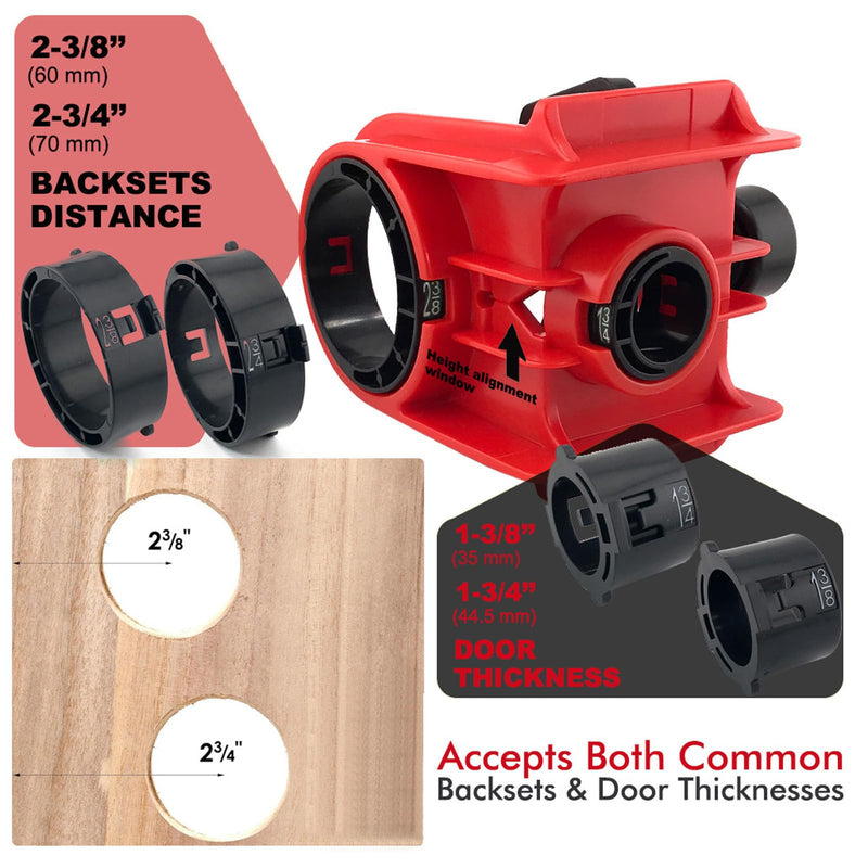 Door Lock Installation Kit, Adjustable Template HSS Hole Saws Drill Bit Door Hole Drilling Kit Door Hole Drilling Tool for Metal Wooden Doors