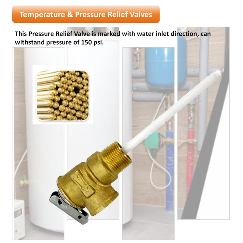 Long Term Temperature and Pressure Relief Valve Automatic with Extension Probe and Lever,3/4"NPT Pressure Relief Valve,All brass body.