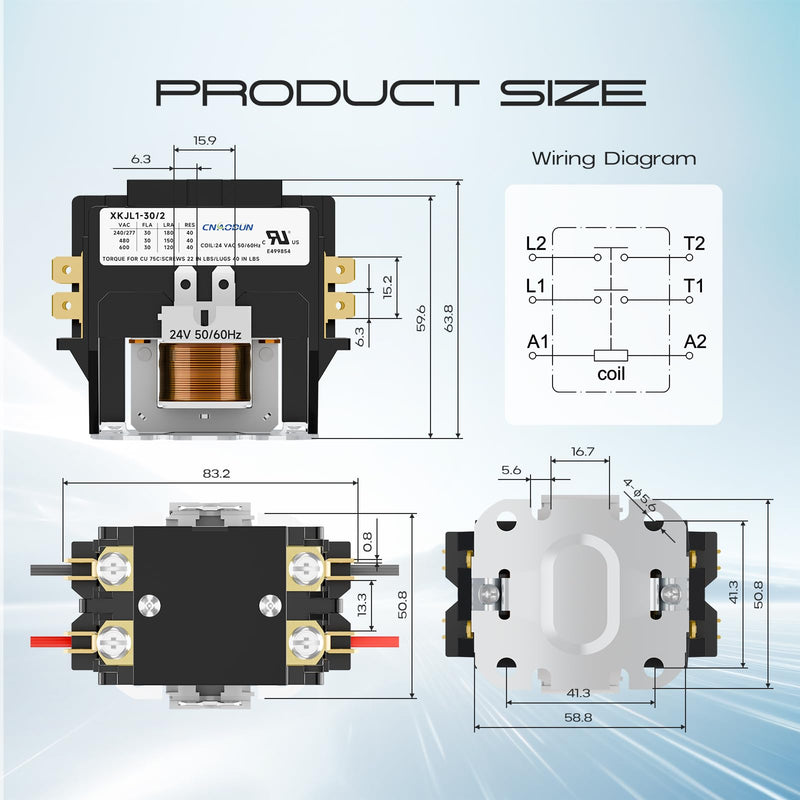HVAC Contactor Air Conditioner Contactor 2 Pole 30 Amp 24V Coil Compatible with Condenser,Compressor,Air Conditioner,Refrigeration Systems,Heat Pump 2P 30A 24V