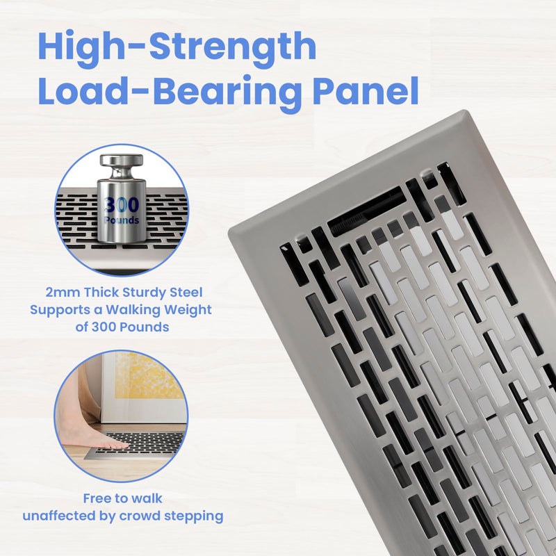 4x10 Inches Heavy Duty Walkable Floor Register - Easy Adjust Air Supply Lever Decorative Floor Vent Covers - Boston Design Vent Covers for Home - Satin Nickel 4x10 Inches