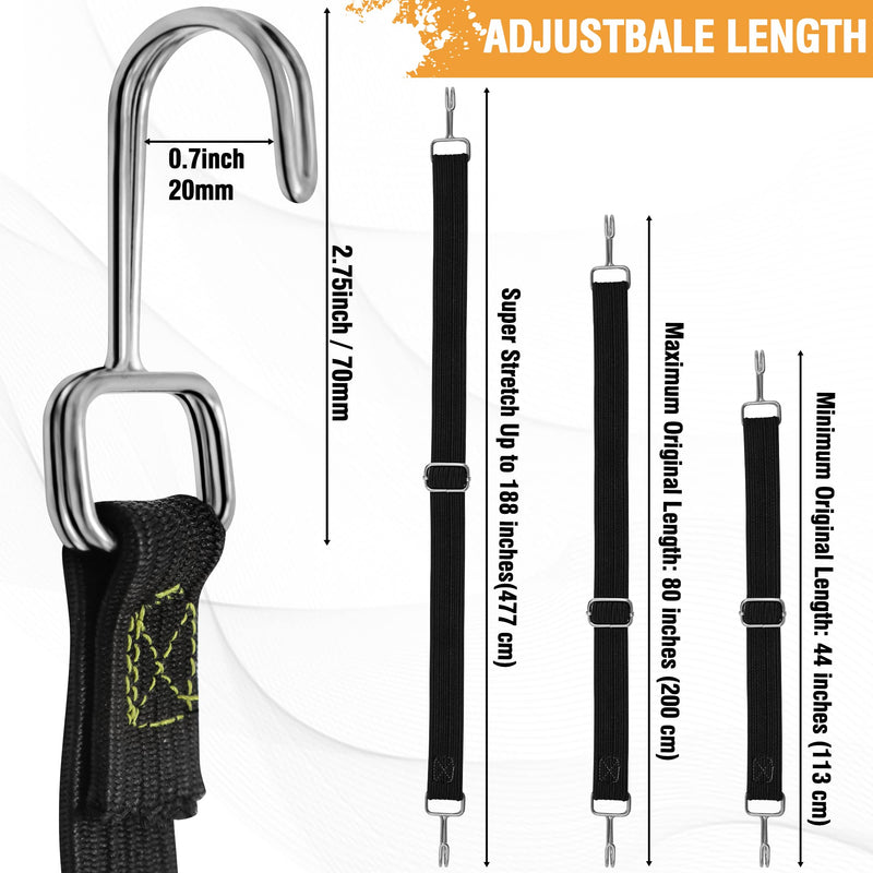 Bungee Cords Heavy Duty Outdoor, Long Adjustable Bungee Cords with Hooks Flat, 80 Inch High Elastic Rubber Bungee Straps with Hooks for Luggage, Roof Racks, Tarpaulin, Moving Cargo, Camps, Tarps 4pcs-80inch-Black