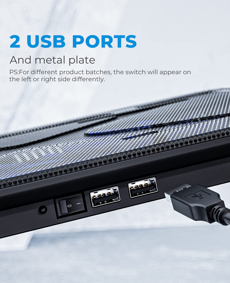 havit HV-F2056 15.6"-17" Laptop Cooler Cooling Pad - Slim Portable USB Powered (3 Fans), Black/Blue Black+Blue